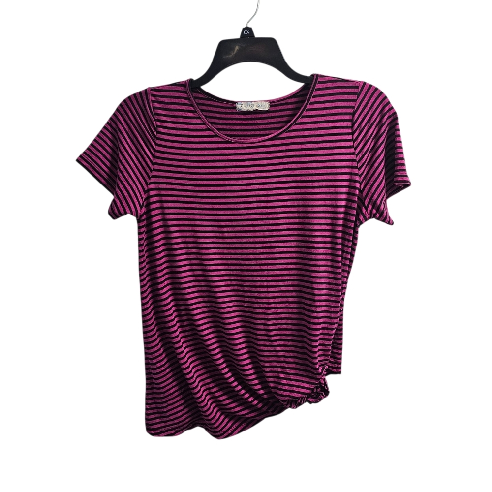 Cloud & Sky y2k Pink Black Striped Top Large Bottom Side Scrunch